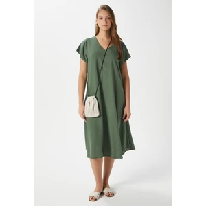 Kadın Luisa Yeşil Midi Boy Çan Kesim Viskon Elbise