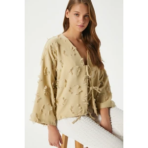 Kadın Harmony Bağcıklı Çağla Yeşili Kimono Gömlek