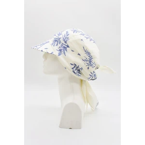 Kadın Mavi Çiçekli Bağlamalı Eşarp Siperli Bandana Plaj Şapkası