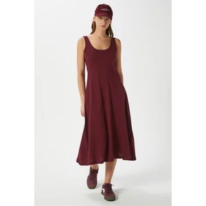 Kadın Nancy Kolsuz Bordo Midi Penye Elbise 5376