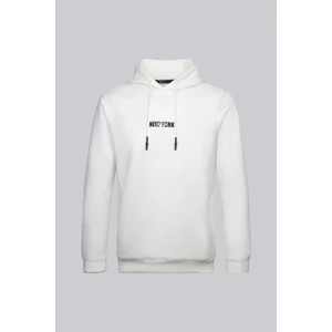 Beyaz Regular Pamuklu Kapüşonlu Kanguru Cepli Sweatshirt