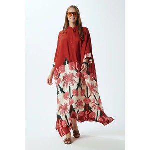 Modest Kadın Hawai %100 Viskon Maksi Boy Tarçın Uzun Yazlık Elbise