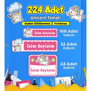 Unicorn Temalı Okul Kreş Kişiye Özel Isim Etiket Seti - Model 569