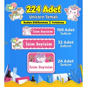 Unicorn Temalı Okul Kreş Kişiye Özel Isim Etiket Seti - Model 566