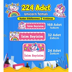 Unicorn Temalı Okul Kreş Kişiye Özel Isim Etiket Seti - Model 563