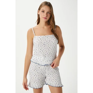 Kadın Paula Askılı Mavi Fırfır Şortlu Pijama Takımı