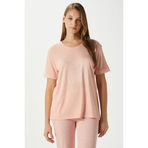 Kadın Magic Viskon Bisiklet Yaka Kısa Kol Somon Alt Üst Pijama Takımı