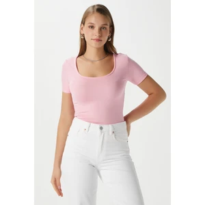 Kadın Favor Lux Touch Yumuşak Doku U Yaka Pembe Bluz