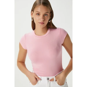 Kadın Inner Lux Touch Yumuşak Doku Bisiklet Yaka Kısa Kol Pembe Bluz