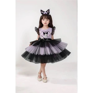 Kuromi Taç Aksesuarlı Pullu Baskılı  Kız Elbise 3/10 Yaş