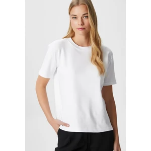 Kadın Rise Dekoratif Yaka Tok Doku %100 Pamuk Beyaz T-Shirt