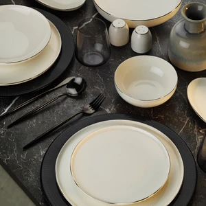 Lima Platin 30 Parça 6 Kişilik Beyaz Yaldızlı Porselen Yemek Takımı Modern Tasarım