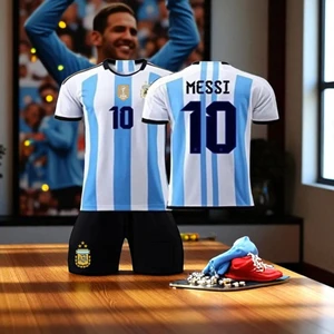 Bite Nose Arjantin Milli Takım Messi Çocuk Siyah Şortlu T-Shirt Halı Saha  Forması