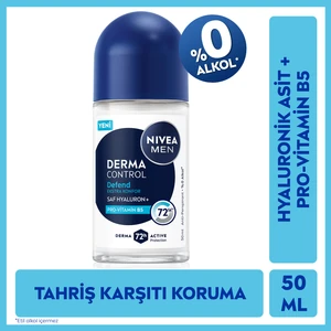 Men Erkek Roll-On Deodorant Derma Control Defend 50ML, 72 Saat Anti-Perspirant, Alkolsüz, Hyaluron