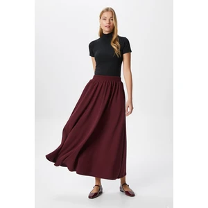 Kadın Luna Bel Lastikli Cepli Bordo Uzun Maxi Boy Etek