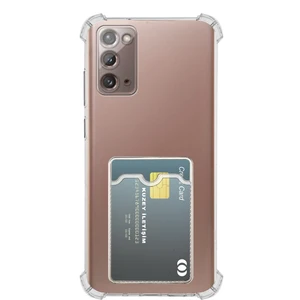 Kzy Samsung Note 20 Kapak ile Uyumlu Kamera Korumalı Kartlıklı Darbe Emici Özellikli Şeffaf Silikon Kılıf