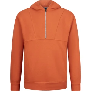 Turuncu Regular Fit Fermuarlı Kapüşonlu Sweatshirt