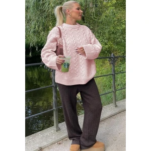 Kadın Stella Yumuşak Oversize Pembe Triko Kazak