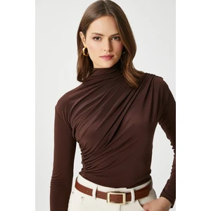 Kadın Moon Büzgülü Kahverengi Sandy Bluz