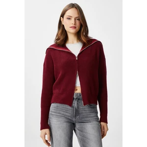 Kadın Woody Bordo Çift Taraf Fermuarlı Polo Triko Hırka