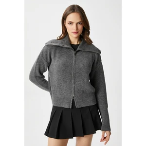 Kadın Woody Antrasit Çift Taraf Fermuarlı Polo Triko Hırka