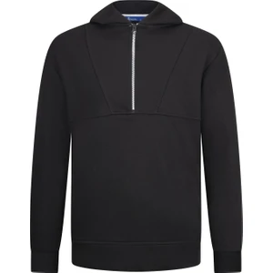 Siyah Regular Fit Fermuarlı Kapüşonlu Sweatshirt