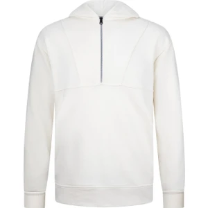 Beyaz Regular Fit Fermuarlı Kapüşonlu Sweatshirt