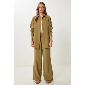 Oversize Müslin Gömlek Pantolon Takım LSA0014 Zeytin Yeşili