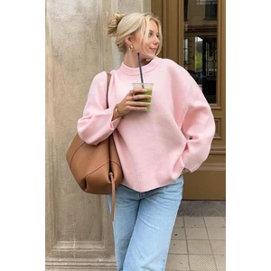 Pntrst Pembe Bisiklet Yaka Oversize Triko Kazak