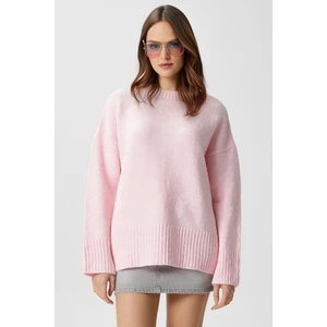 Kadın Homy Yumuşacık Bisiklet Yaka Soft Pembe Oversize Triko Kazak