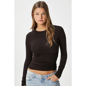 Kadın Lux Touch Yumuşak Doku Kahverengi Bluz