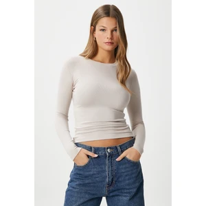 Kadın Lux Touch Yumuşak Doku Bej Bluz