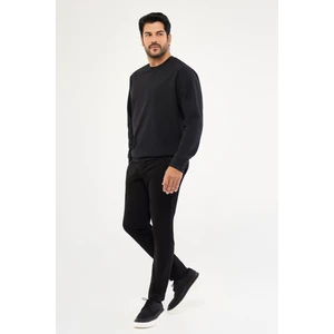 Altınyıldız Classics Erkek Siyah Standart Fit Normal Kesim 2 İplik Recycle Pamuklu Bisiklet Yaka Sweatshirt