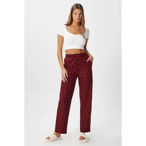 Kadın Teddi Ultra Yumuşak Cepli Bordo Kalp Desen Yılbaşı Pijama Altı