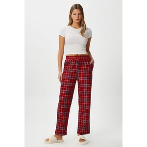 Kadın Teddi Ultra Yumuşak Cepli Kırmızı Ekose Desen Yılbaşı Pijama Altı