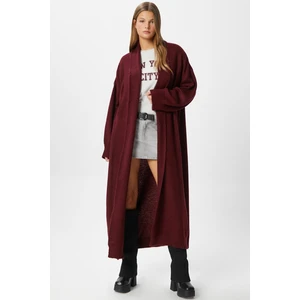 Kadın Mona Yumuşak Doku Bordo Uzun Triko Hırka