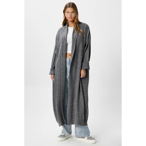 Kadın Mona Yumuşak Doku Antrasit Uzun Triko Hırka