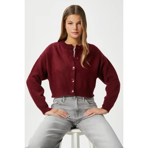 Kadın Tilia Crop Bordo Örgü Hırka