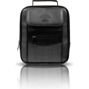 Siyah Telefon Bölmeli Deri Ekose Ayarlanabilir Askılı Erkek El Omuz Çanta Orta Boy