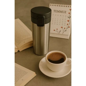 Paslanmaz Çelik Kilitli Kapaklı Metalik Renk Termos Kupa 450ML