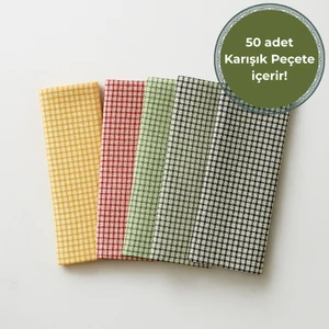Arya | 50'li Karışık Renkli Keten Pötikare Peçete 40 x 40 cm