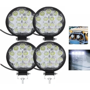 4 Adet Off Road 14 LED 42 Watt Yuvarlak Traktör Tır Kamyon Tekne Sis Farı Projektör Çalışma Lambası