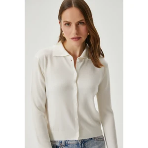 Kadın Thin Polo Yaka Ince Krem Hırka