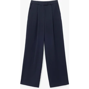 Pile Detaylı Cepli Yüksek Bel Palazzo Kumaş Pantolon