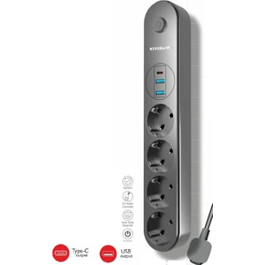 Termal Akım Korumalı USB Ve Type C 2.1A Şarj Çıkışlı 10A 2500W 4'Lü Uzatma Grup Priz