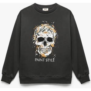 Pamuklu Uzun Kollu Bisiklet Yaka Baskılı Sweatshirt