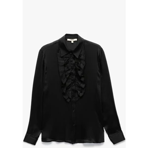 Yarı Transparan Uzun Kollu Volanlı Fırfırlı Gömlek