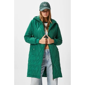 Kadın Sporty Kapüşonlu Kapitone Yeşil Kaban