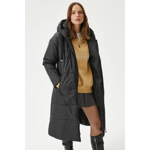 Kadın Warm Kapüşonlu Uzun Şişme Kaban