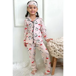Panda Desenli Gömlek Yaka Kız Çocuk Pijama Takımı